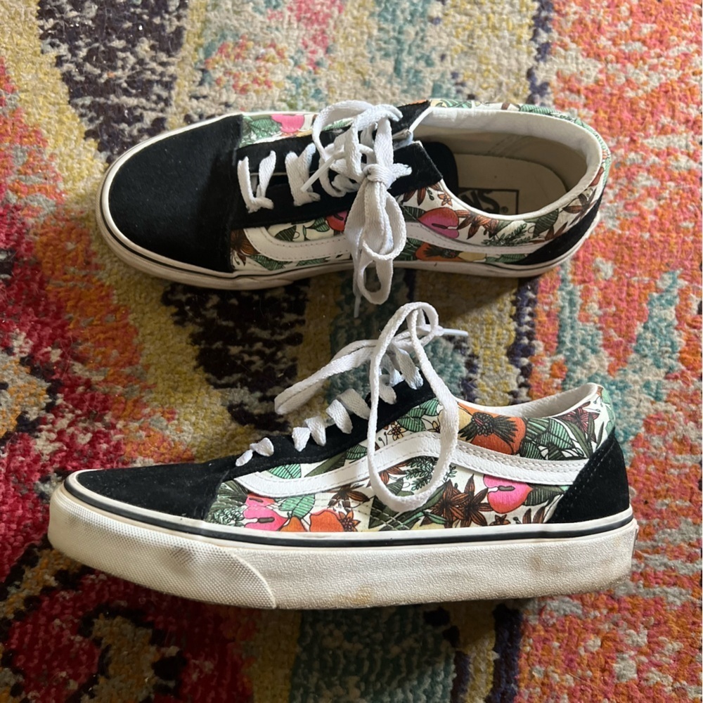 Vans Floral Canvas Sneakers with Black Accents 8.5